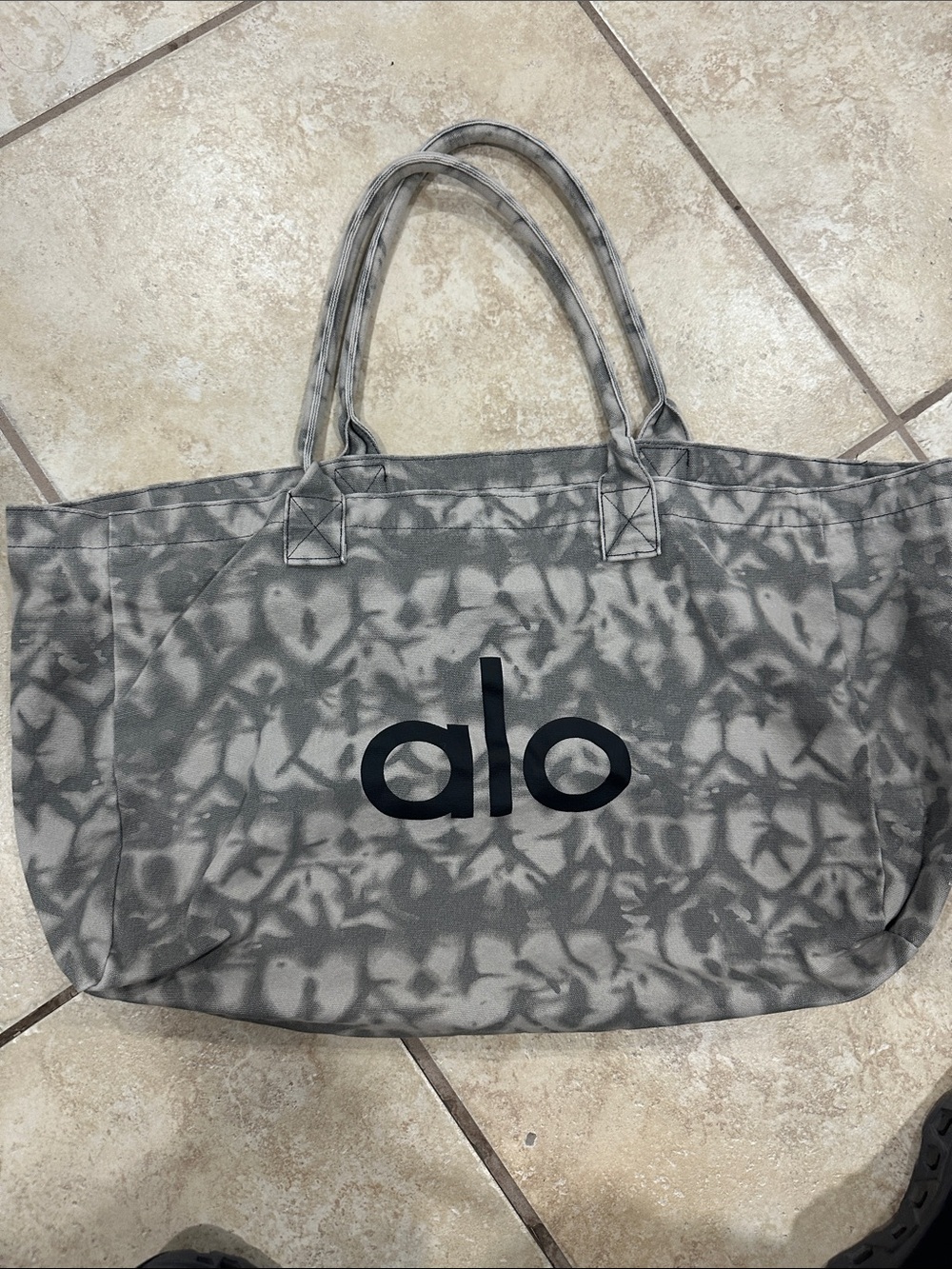 ALO Yoga Gray Tie-Dye Canvas Tote